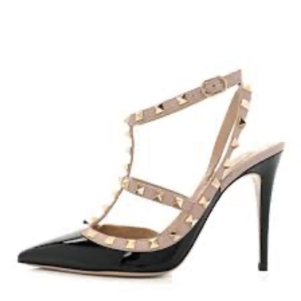 NWT Valentino Garavani Rockstud Noir Patent leather T strap sandal